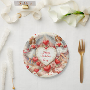 Vintage Valentine's Day Cherub Angels  Paper Plate