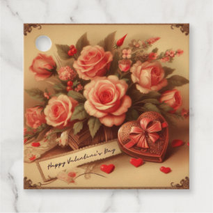 Vintage Valentine's Day Chocolates and Flowers Favour Tags