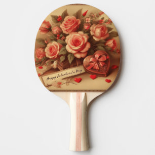 Vintage Valentine's Day Chocolates and Flowers Ping Pong Paddle