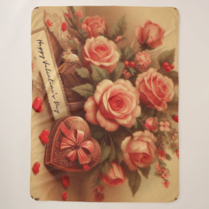 Vintage Valentine's Day Chocolates and Flowers Sherpa Blanket