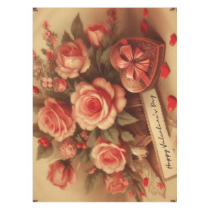 Vintage Valentine's Day Chocolates and Flowers Tablecloth