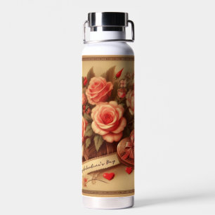 Vintage Valentine's Day Chocolates and Flowers Water Bottle