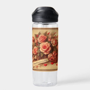 Vintage Valentine's Day Chocolates and Flowers Water Bottle