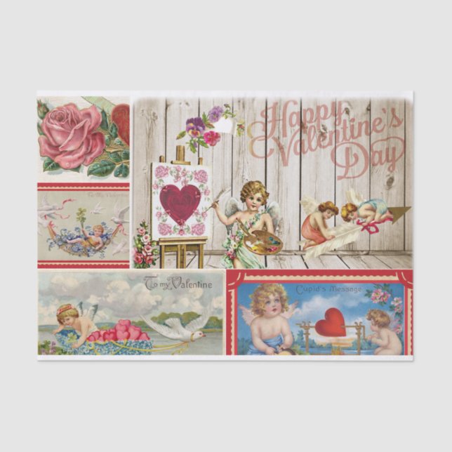 Vintage Valentine's Day Collage - Angels, Hearts  Tissue Paper (Front)