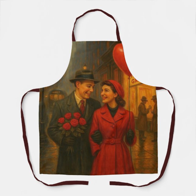 Vintage Valentine's Day couple Apron (Front)