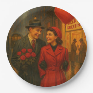 Vintage Valentine's Day couple Paper Plate