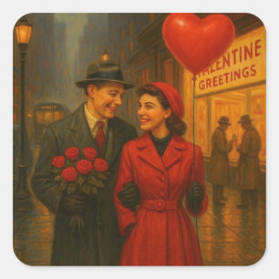 Vintage Valentine's Day couple Square Sticker