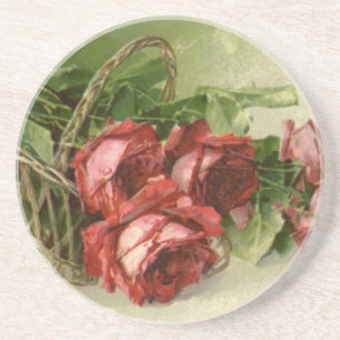 Vintage Valentine's Day, Crimson Red Roses Coaster