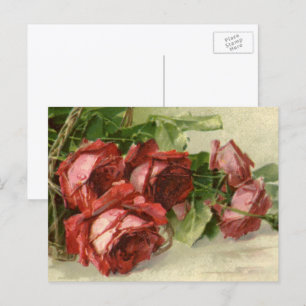 Vintage Valentine's Day, Crimson Red Roses Holiday Postcard