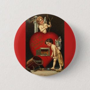 Vintage Valentines Day Cupid, Angels Burning Love 6 Cm Round Badge