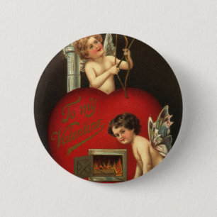 Vintage Valentines Day Cupid, Angels Burning Love 6 Cm Round Badge