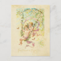 Vintage Valentine's Day Cute Angels Tree Blossoms
