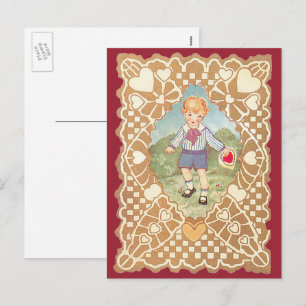 Vintage Valentine's Day, Cute Boy in the Meadow Holiday Postcard