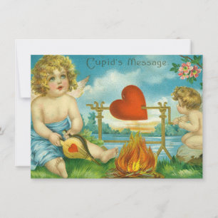 vintage valentines day cute cupid cherub heart holiday card