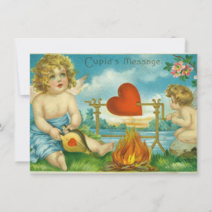 vintage valentines day cute cupid cherub heart holiday card