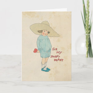 Vintage Valentine's Day Cute Kid Heart Sweetheart Holiday Card