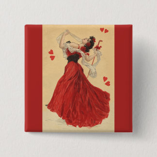 Vintage Valentine's Day, Dancing Lady Red Hearts 15 Cm Square Badge