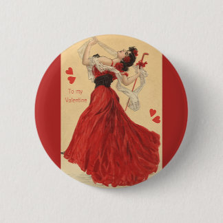 Vintage Valentine's Day, Dancing Lady Red Hearts 6 Cm Round Badge