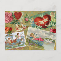 Vintage Valentine's Day Decoupage, Angels, Flower