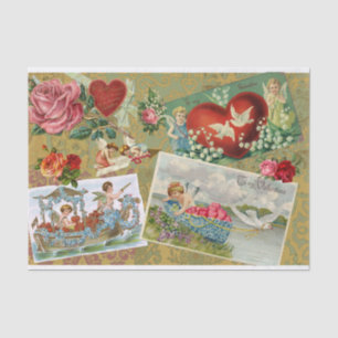 Vintage Valentine's Day Decoupage, Angels, Flower  Tissue Paper