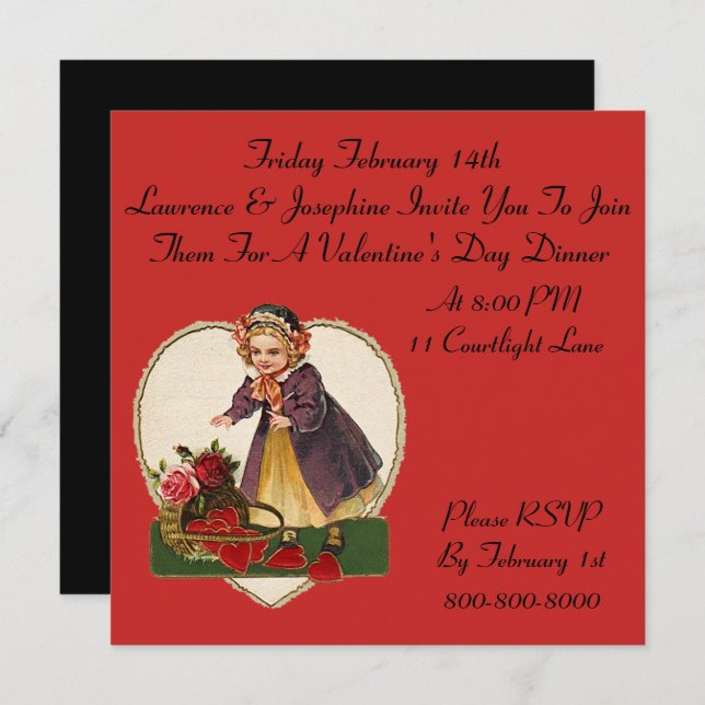 Vintage Valentine's Day Dinner Party Invitations (Front/Back)