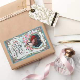 Vintage Valentine's Day, Elegant Woman in a Heart Rectangular Sticker