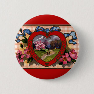 Vintage Valentines Day Greetings Heart and Flowers 6 Cm Round Badge