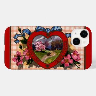 Vintage Valentines Day Greetings Heart and Flowers Case-Mate iPhone 14 Case