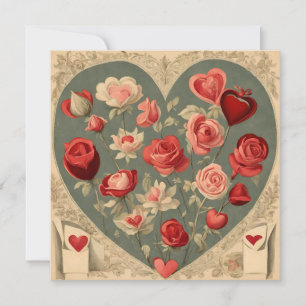 Vintage Valentine's Day Heart with Roses  Holiday Card