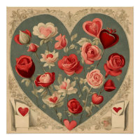 Vintage Valentine's Day Heart with Roses