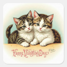 Vintage Valentine's Day Kittens Stickers