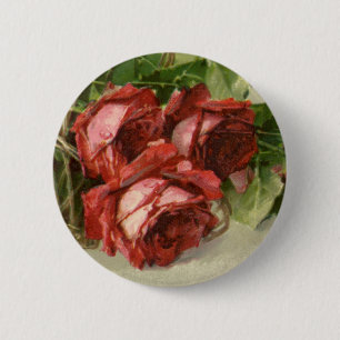 Vintage Valentine's Day Love, Crimson Red Roses 6 Cm Round Badge