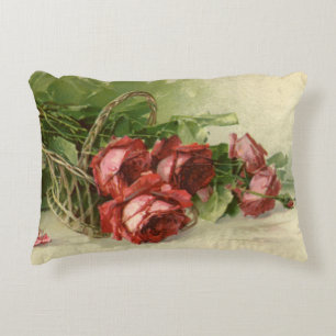 Vintage Valentine's Day Love, Crimson Red Roses Decorative Cushion