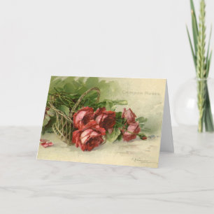 Vintage Valentine's Day Love, Crimson Red Roses Holiday Card