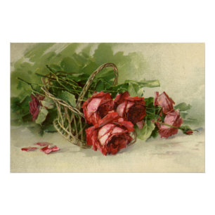 Vintage Valentine's Day Love, Crimson Red Roses Poster