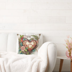 Vintage Valentine's Day Love Heart Floral Pillow