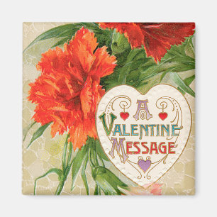 Vintage Valentine's Day Message, Carnation Flowers Magnet