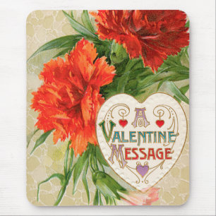 Vintage Valentine's Day Message, Carnation Flowers Mouse Pad