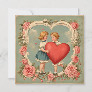 Vintage Valentine's Day Pink Roses  Card