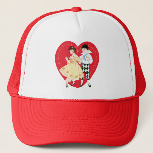 Vintage Valentine's Day, Retro Harlequin and Heart Trucker Hat