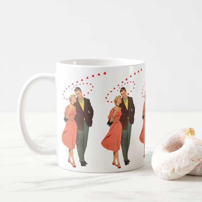 Vintage Valentine's Day, Romantic Floating Hearts Coffee Mug (With Donut)