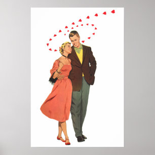 Vintage Valentine's Day, Romantic Floating Hearts Poster