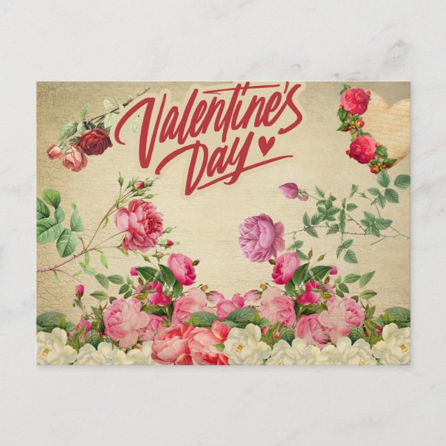 Vintage Valentine's Day Roses  Holiday Postcard (Front)