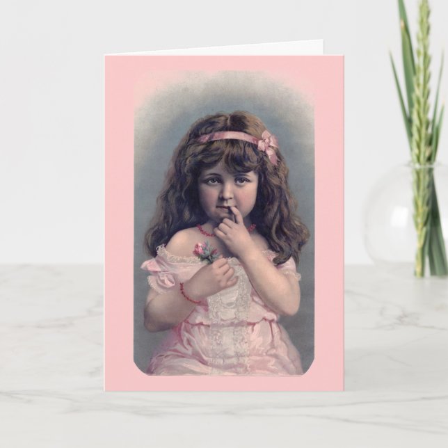 Vintage Valentine's Day Shy Girl Greeting Card (Front)