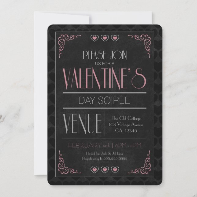 Vintage Valentine's Day Soiree Party Invitations (Front)
