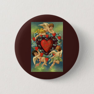 Vintage Valentine's Day, Victorian Angels Hearts 6 Cm Round Badge