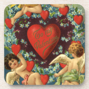 Vintage Valentine's Day, Victorian Angels Hearts Coaster