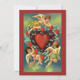Vintage Valentine's Day, Victorian Angels Hearts Invitation