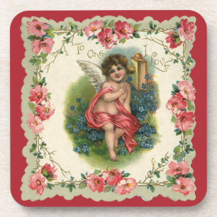 Vintage Valentine's Day Victorian Cherub on Phone Coaster