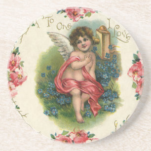 Vintage Valentine's Day Victorian Cherub on Phone Coaster